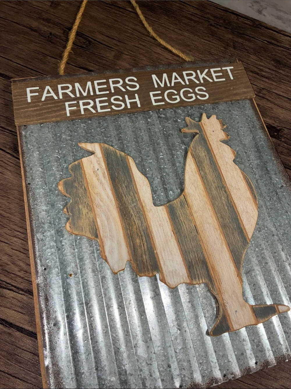 Farmers Market Fresh Eggs Rustic Rooster Wall Decor - Gray & Brown
